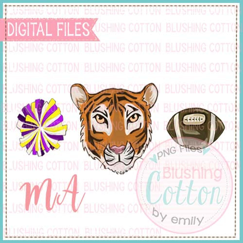 POMPOM TIGER FOOTBALL TRIO WATERCOLOR DESIGN BCMA