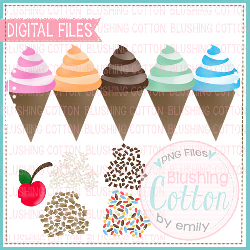 ICE CREAM WAFFLE CONE WITH TOPPERS BUNDLE WATERCOLOR DESIGN BCEH