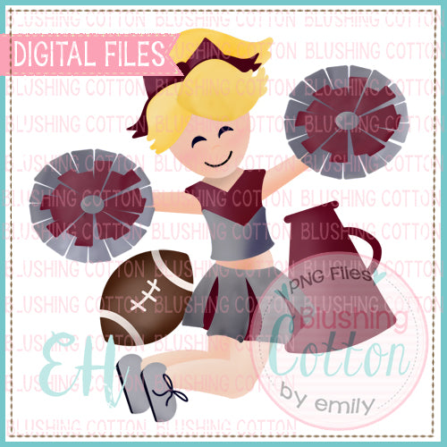 JUNIE CHEERLEADER BLONDE HAIR MAROON AND GREY UNIFORM WATERCOLOR DESIGN BCEH