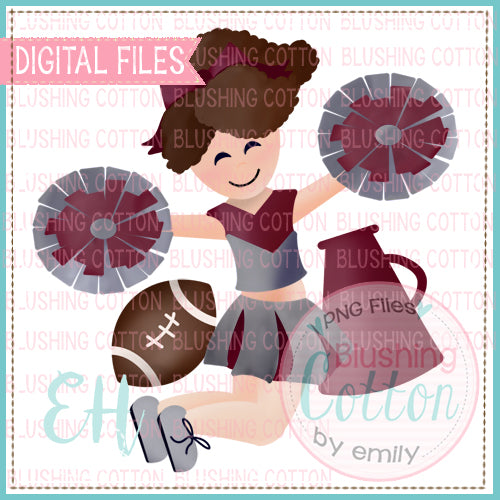 JUNIE CHEERLEADER CURLY BROWN HAIR MAROON AND GREY UNIFORM WATERCOLOR DESIGN BCEH