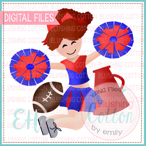 JUNIE CHEERLEADER CURLY RED HAIR BLUE AND RED UNIFORM WATERCOLOR DESIGN BCEH
