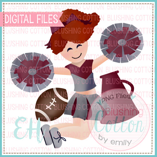 JUNIE CHEERLEADER CURLY RED HAIR MAROON AND GREY UNIFORM WATERCOLOR DESIGN BCEH