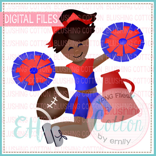 JUNIE CHEERLEADER DARK SKIN BLUE AND RED UNIFORM WATERCOLOR DESIGN BCEH