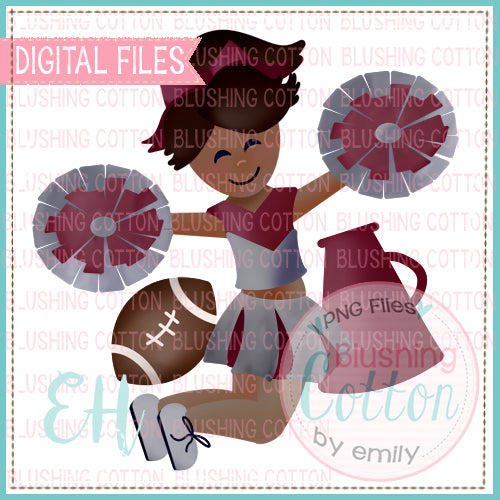 JUNIE CHEERLEADER DARK SKIN MAROON AND GREY UNIFORM WATERCOLOR DESIGN BCEH