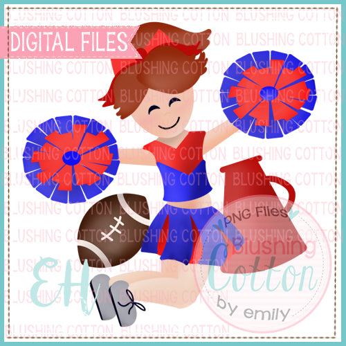 JUNIE CHEERLEADER RED HAIR BLUE AND RED UNIFORM WATERCOLOR DESIGN BCEH