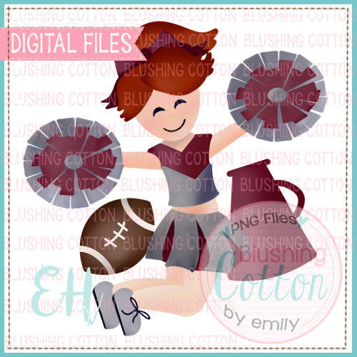 JUNIE CHEERLEADER RED HAIR MAROON AND GREY UNIFORM WATERCOLOR DESIGN BCEH