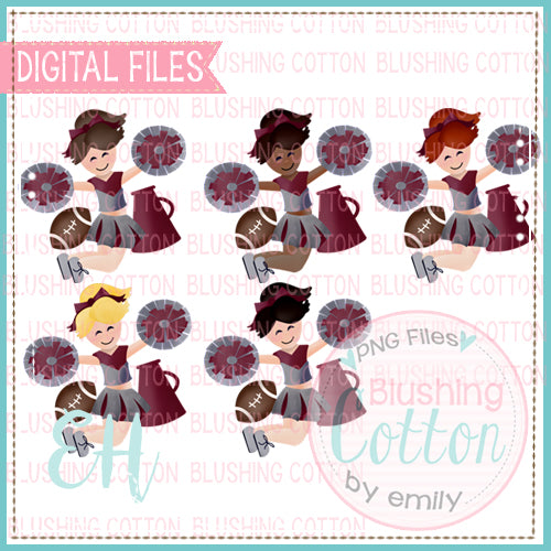 JUNIE CHEERLEADER MAROON AND GREY UNIFORM BUNDLE WATERCOLOR DESIGN BCEH