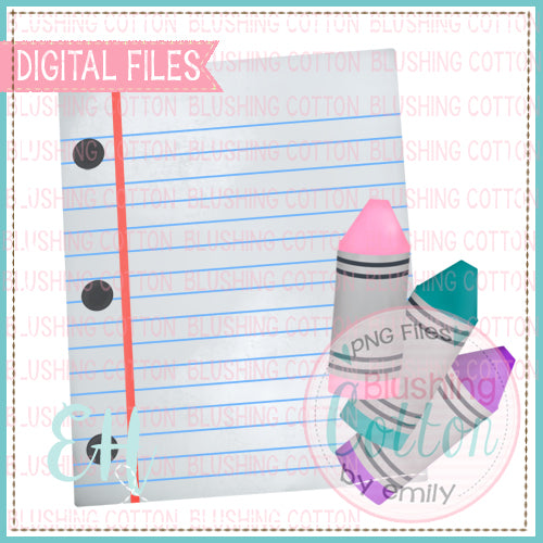 GIRLY CRAYON AND PAPER  WATERCOLOR DESIGN BCEH