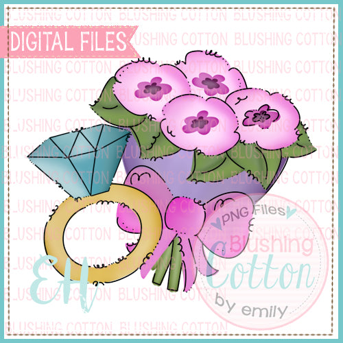 RING AND BOUQUET OF FLOWERS WATERCOLOR DESIGNS BCEH