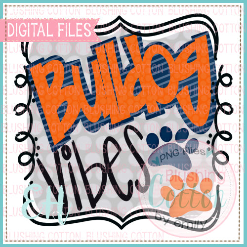 VIBES BULLDOG IN NAVY AND ORANGE WATERCOLOR DESIGNS BCEH