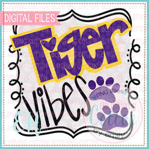VIBES TIGERS PURPLE AND YELLOW ON GREY WATERCOLOR DESIGNS BCEH