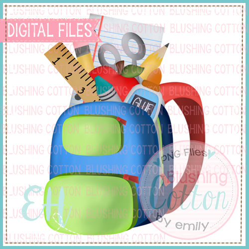SCHOOL BOY BACKPACK WITH SUPPLIES WATERCOLOR DESIGN BCEH