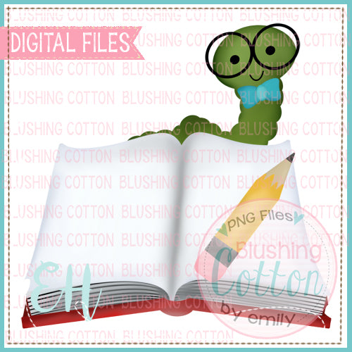 SCHOOL BOY BOOKWORM WITH BOOK WATERCOLOR DESIGN BCEH