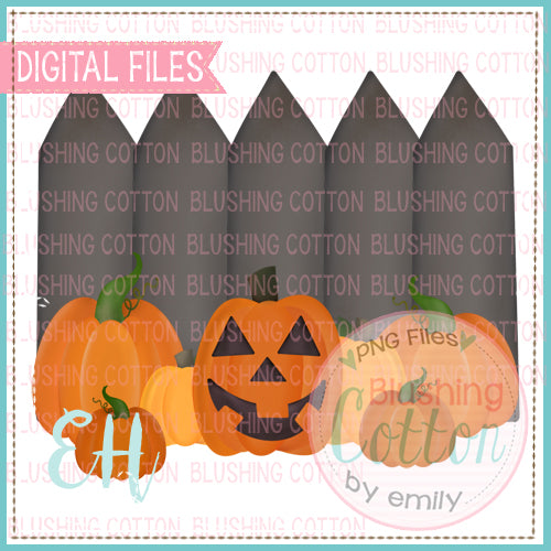 HALLOWEEN FENCE WITH PUMPKINS WATERCOLOR DESIGN BCEH