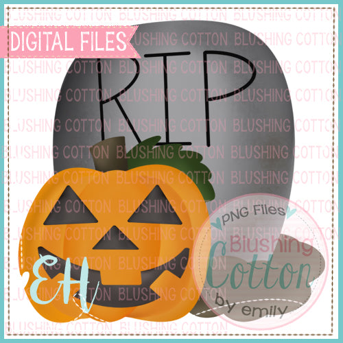 HALLOWEEN HEADSTONE AND JACK O LANTERN WATERCOLOR DESIGN BCEH