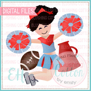 JUNIE CHEERLEADER CURLY BLACK HAIR LIGHT BLUE AND RED BCEH WATERCOLOR DESIGN BCEH