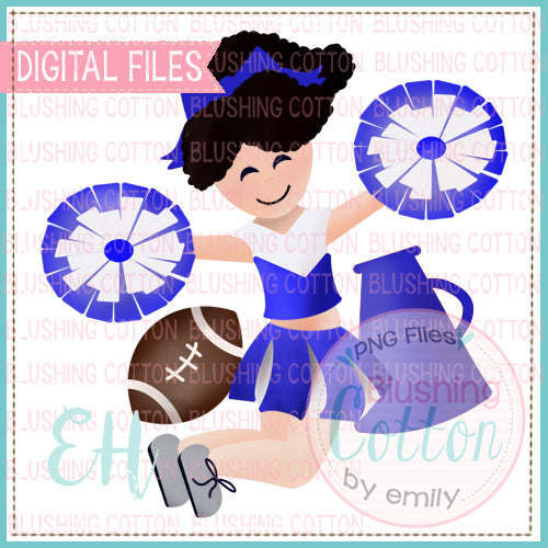 JUNIE CHEERLEADER CURLY BLACK HAIR BLUE AND WHITE BCEH WATERCOLOR DESIGN BCEH