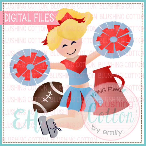 JUNIE CHEERLEADER CURLY BLONDE HAIR LIGHT BLUE AND RED BCEH WATERCOLOR DESIGN BCEH