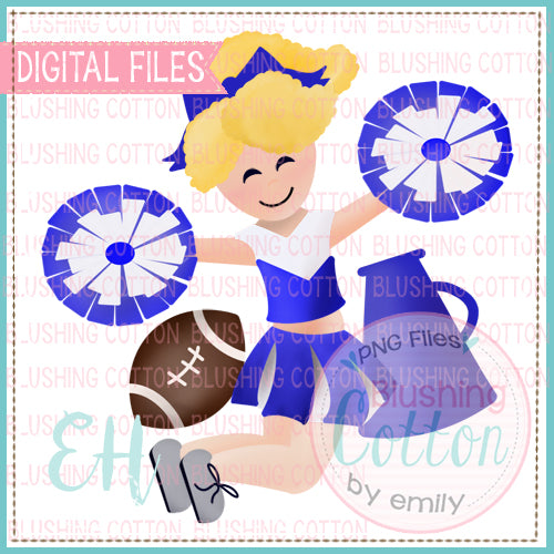 JUNIE CHEERLEADER CURLY BLONDE HAIR BLUE AND WHITE BCEH WATERCOLOR DESIGN BCEH