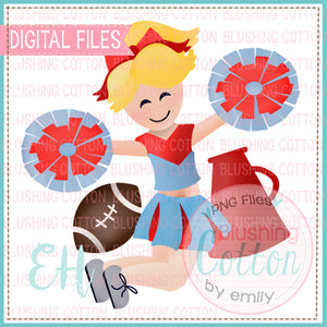 JUNIE CHEERLEADER BLONDE HAIR LIGHT BLUE AND RED BCEH WATERCOLOR DESIGN BCEH