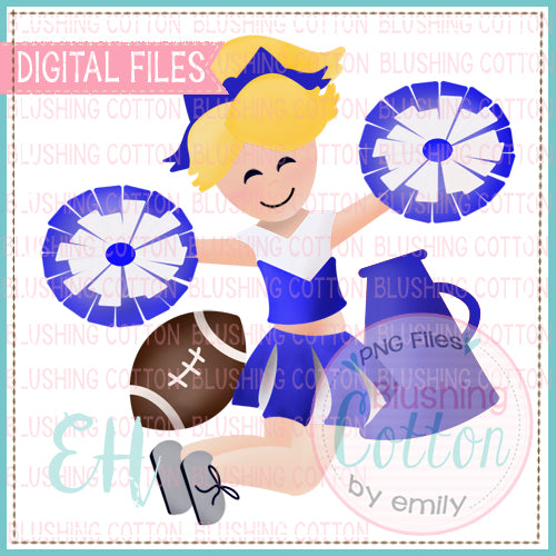 JUNIE CHEERLEADER BLONDE HAIR BLUE AND WHITE BCEH WATERCOLOR DESIGN BCEH