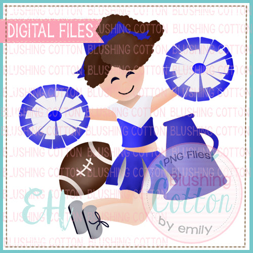 JUNIE CHEERLEADER BROWN CURLY HAIR BLUE AND WHITE BCEH WATERCOLOR DESIGN BCEH