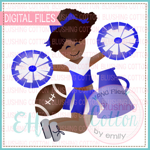 JUNIE CHEERLEADER  DARK SKIN CURLY HAIR BLUE AND WHITE BCEH WATERCOLOR DESIGN BCEH