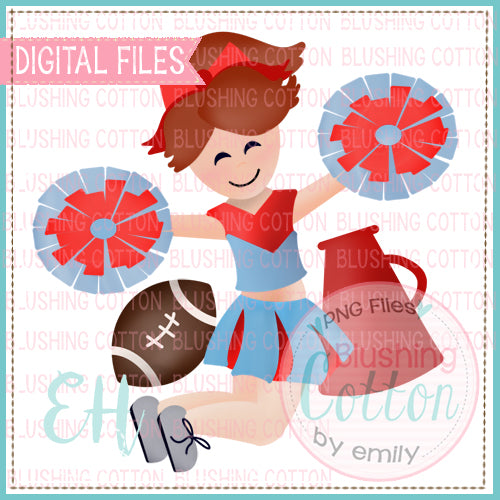 JUNIE CHEERLEADER RED HAIR LIGHT BLUE AND RED BCEH WATERCOLOR DESIGN BCEH
