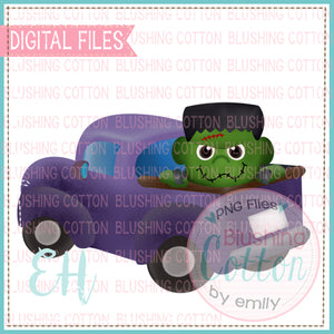 DRIVING PURPLE TRUCK WITH FRANKENSTEIN WATERCOLOR DESIGNS BCEH