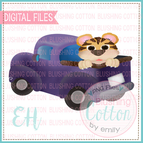 DRIVING PURPLE TRUCK WITH TIGER WATERCOLOR DESIGNS BCEH