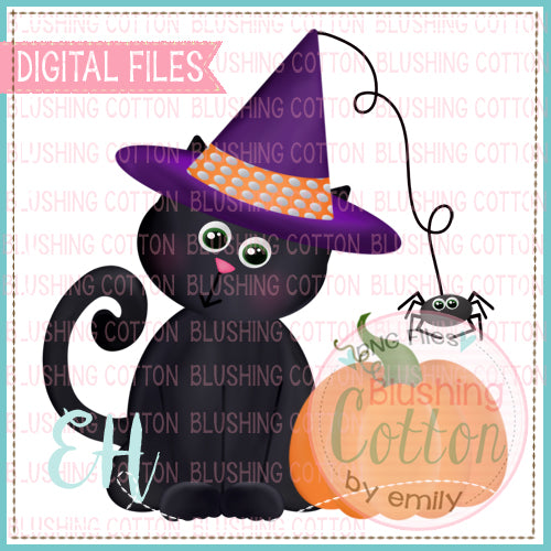 WITCH CAT WITH PUMPKIN WATERCOLOR DESIGNS BCEH