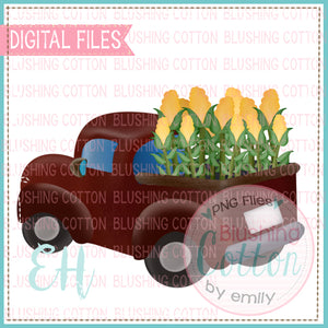 DRIVING MAROON TRUCK WITH CORN WATERCOLOR DESIGNS BCEH