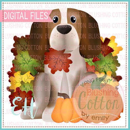 KYNLEE BEAGLE DOG IN LEAVES WITH PUMPKINS DESIGN BCEH