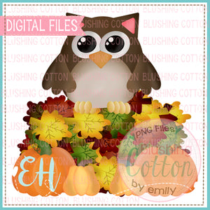 SCOOTER OWL ON LEAVES WITH PUMPKINS  DESIGN BCEH