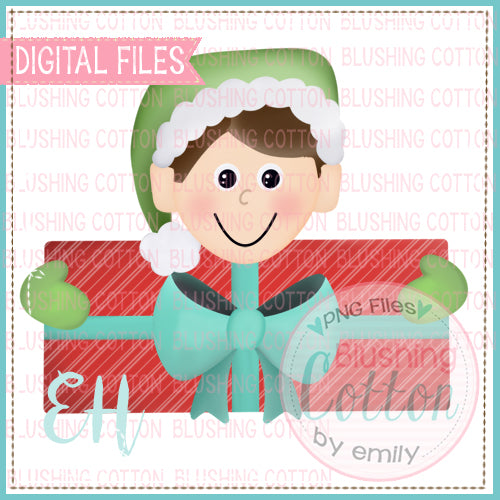 TINSEL ELF WITH PRESENT BOY WITH BROWN HAIR - BCEH