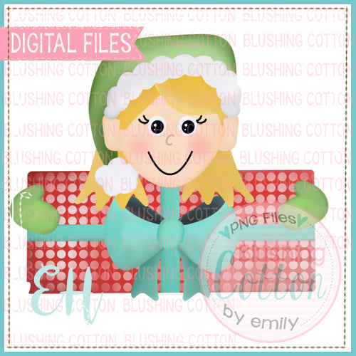 TINSEL ELF WITH PRESENT GIRL WITH BLONDE HAIR - BCEH