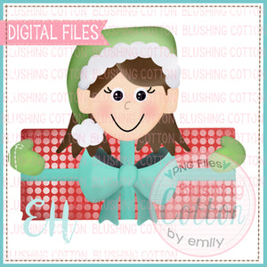 TINSEL ELF WITH PRESENT GIRL WITH BROWN HAIR - BCEH