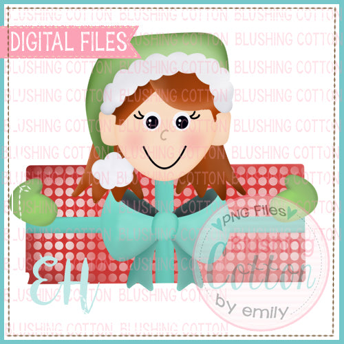 TINSEL ELF WITH PRESENT GIRL WITH RED HAIR - BCEH