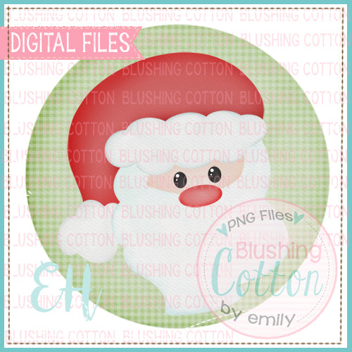 CHEERY SANTA ON GREEN GINGHAM CIRCLE - BCEH