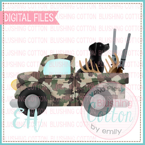 CAMO DEER HUNTING TRUCK WITH BLACK LAB BCEH