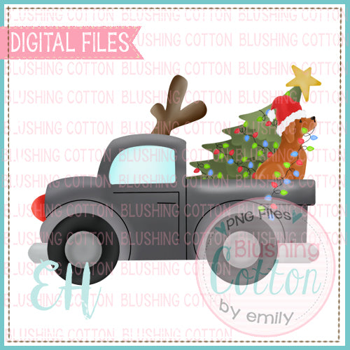 GRAY CHRISTMAS TRUCK WITH COPPER DOG  BCEH