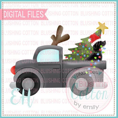 GRAY CHRISTMAS TRUCK WITH BLACK LAB  BCEH