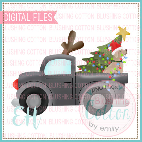 GRAY CHRISTMAS TRUCK WITH YELLOW LAB  BCEH