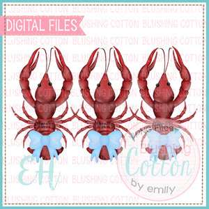 Crawling Crawfish with Blue Bows Watercolor Design    BCEH