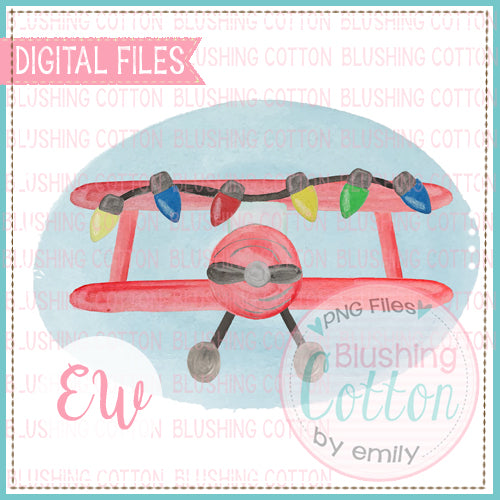 CROP DUSTER RED CHRISTMAS LIGHTS BLUE FRAME BCEW