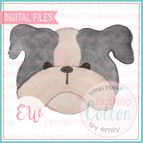 BULLDOG GREY FACE DESIGN WATERCOLOR PNG BCEW