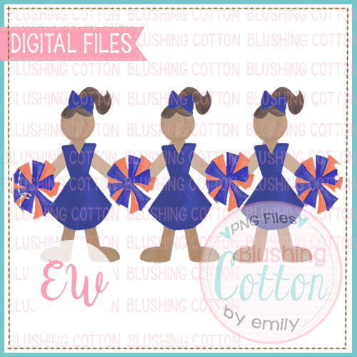 CHEERLEADER TRIO BLUE AND ORANGE DESIGN WATERCOLOR PNG BCEW