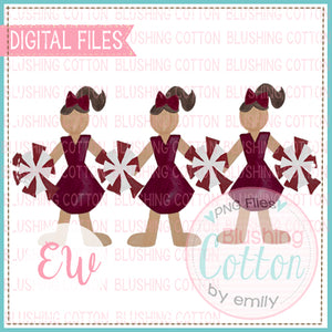 CHEERLEADER TRIO MAROON AND WHITE DESIGN WATERCOLOR PNG BCEW
