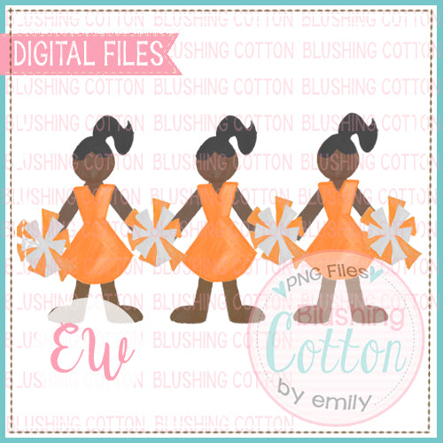 CHEERLEADER TRIO AFRICAN AMERICAN IN ORANGE AND WHITE UNIFORM WATERCOLOR DESIGN DIGITAL FILE