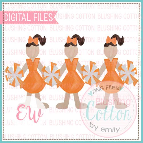 CHEERLEADER TRIO ORANGE AND WHITE DESIGN WATERCOLOR PNG BCEW